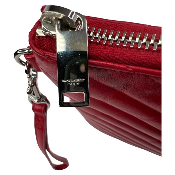 SAINT LAURENT YSL MONOGRAM ROUGE EROS MATELASSE CALFSKIN WRISTLET POUCH/CLUTCH - Picture 5 of 16